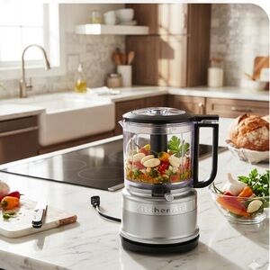 KitchenAid Silver Mini Food Processor with Clear Container and Black Handle